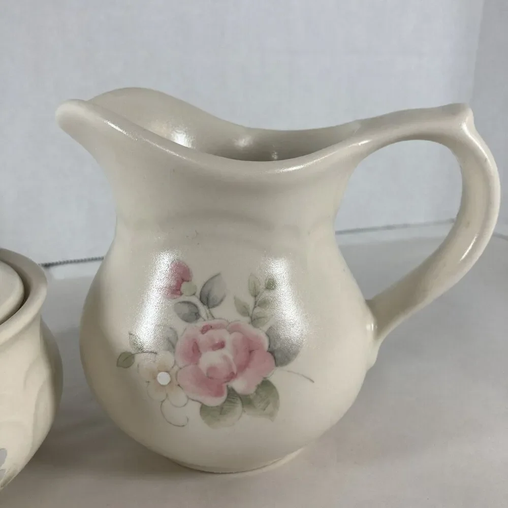 Pfaltzgraff Tea Rose Sugar Bowl Creamer Set Vintage Cottagecore Grannycore Boho